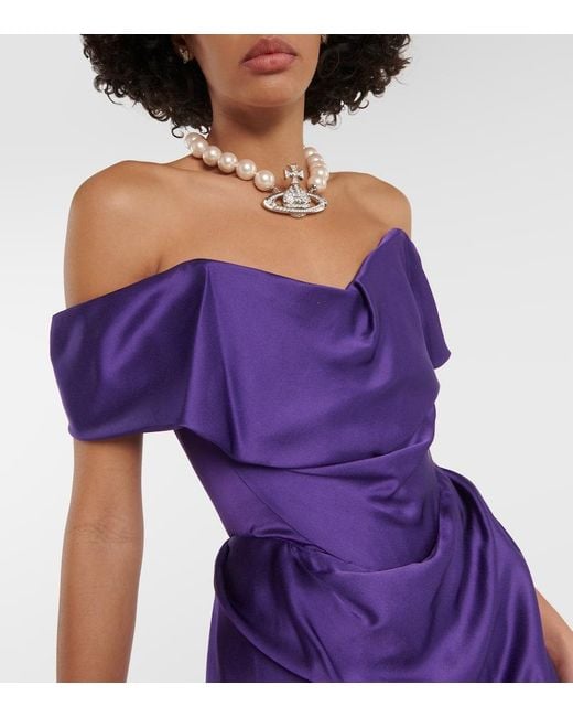 Vivienne Westwood Purple Off-shoulder Bustier Satin Gown