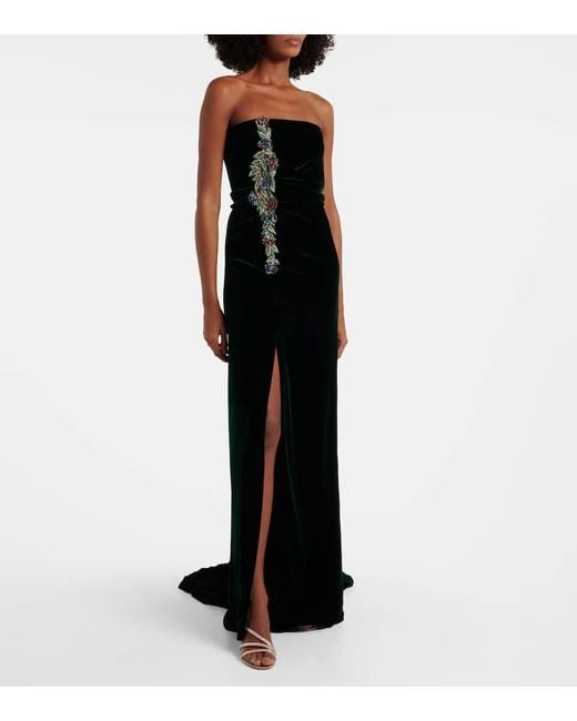 Costarellos Black Brisha Caped Embellished Velvet Gown
