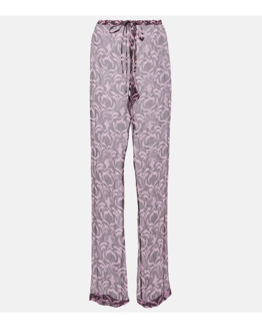 Dries Van Noten Purple Pachas Printed Silk Straight Pants