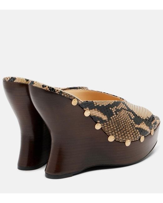 Magda Butrym Brown Snake-Effect Leather Wedge Mules