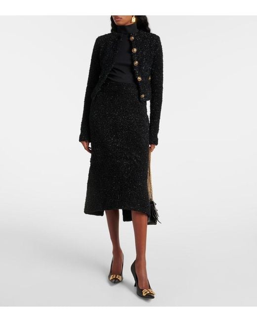 Balenciaga Black Cotton-Blend Tweed Midi Skirt