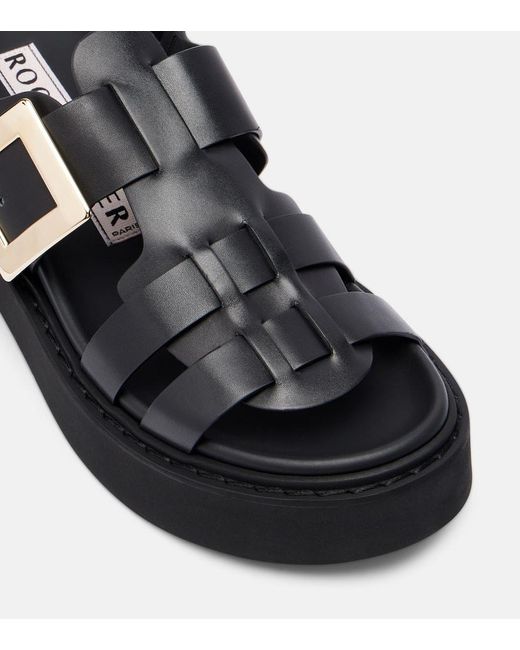 Roger Vivier Black Viv' Rangers Leather Platform Sandals