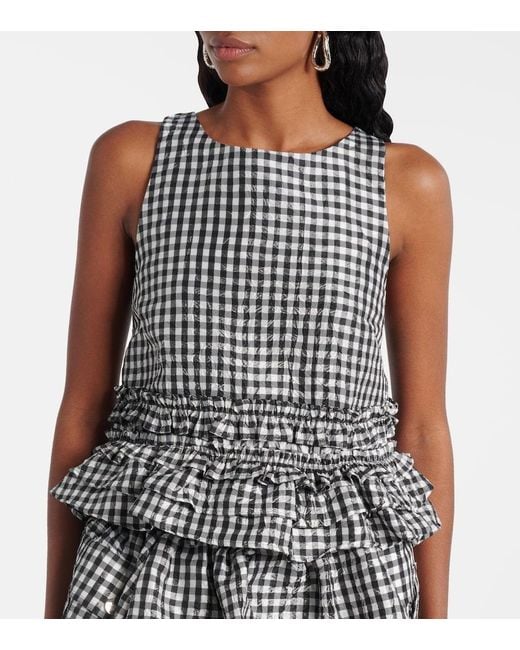Ganni Black Gingham Ruffled Top