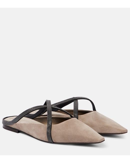 Brunello Cucinelli Brown Monili Suede Mules