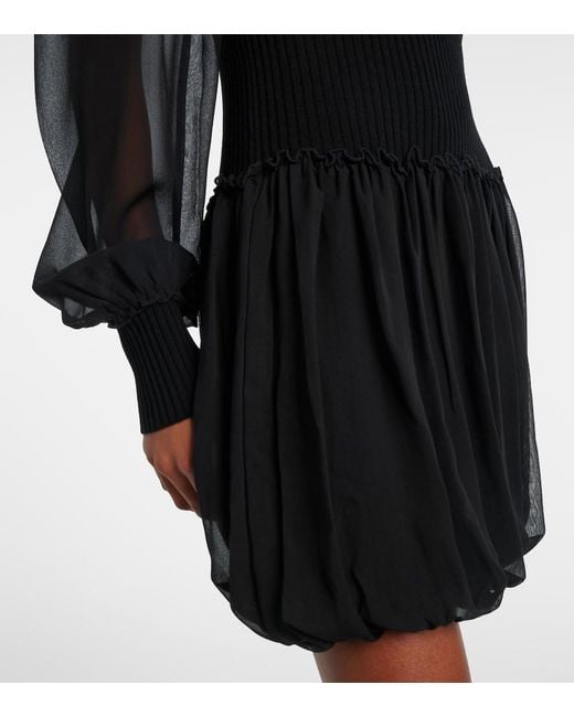 FRAME Black Ribbed-Knit Wool And Silk Minidress