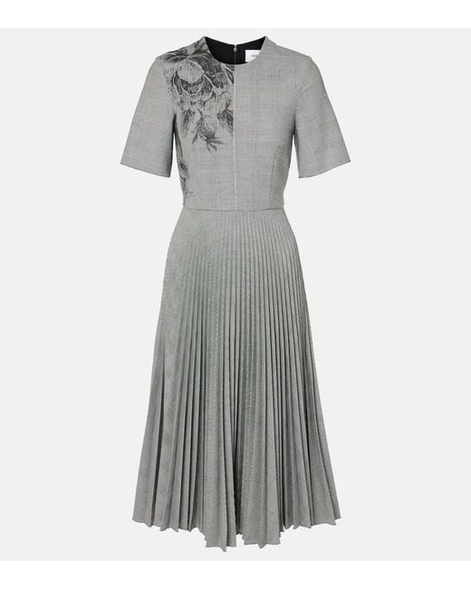 Erdem Gray Prince Of Wales Check Pleated Midi Dress