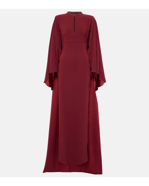 Roland Mouret Red Caped Crystal-Embellished Gown