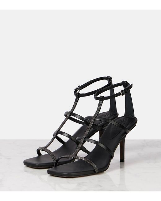 Brunello Cucinelli Black Monili Leather Sandals