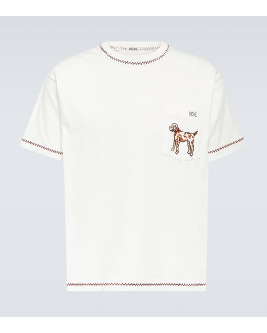 Bode White Griffon Embroidered Cotton Jersey T-shirt for men