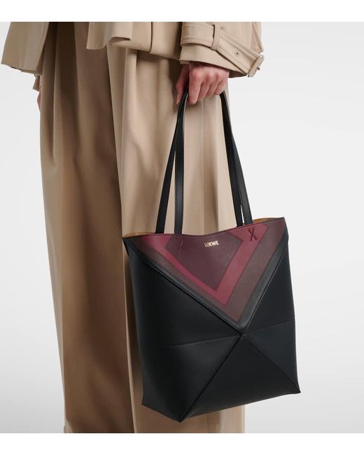 Loewe Black Puzzle Fold Square Medium Leather Tote Bag