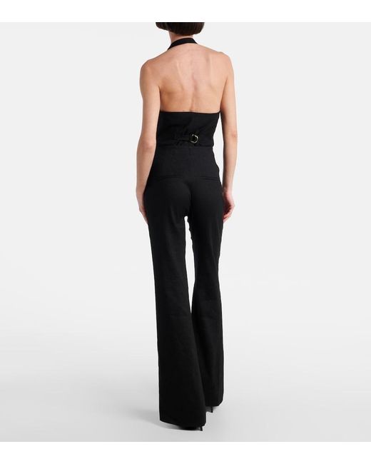 Veronica Beard Black Komi High-Rise Linen-Blend Flared Pants