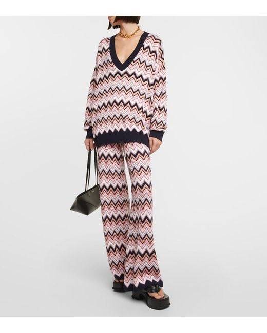Missoni Red Chevron-Knit Straight Leg Trousers