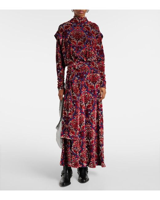 Rabanne Red Draped Jacquard Maxi Dress