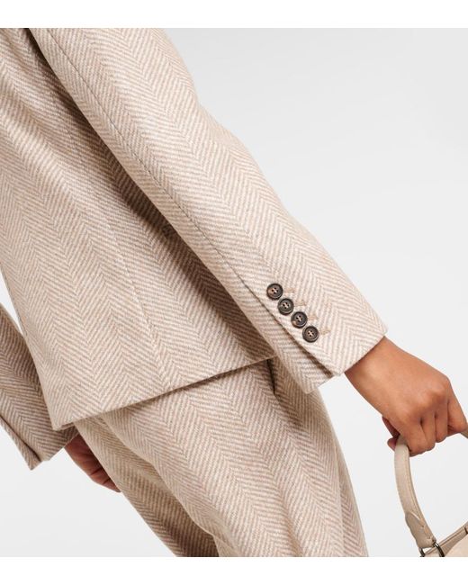 Brunello Cucinelli Natural Chevron Wool-Blend Blazer