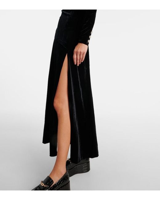 Ganni Black Keyhole-Neck Velvet Maxi Dress