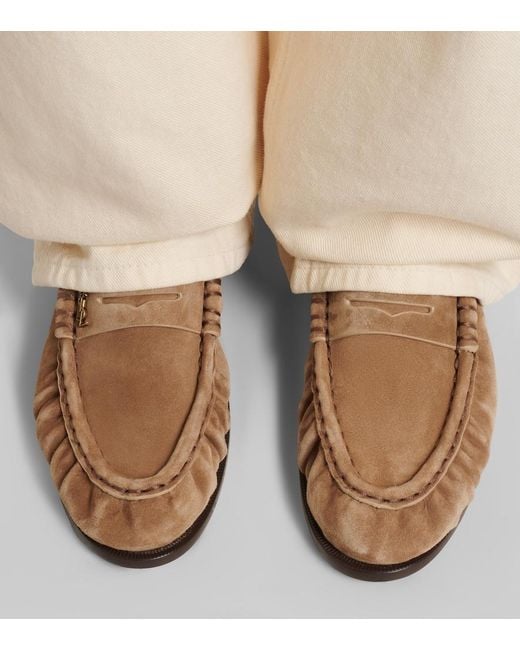 Saint Laurent Brown Le Loafer Suede Penny Loafers