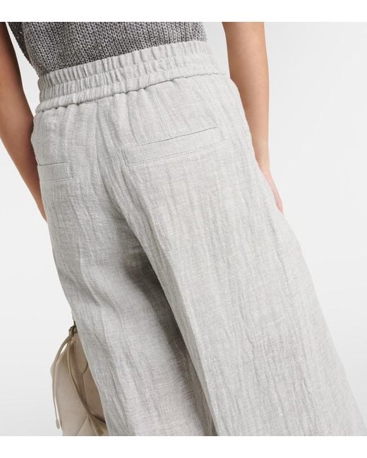 Brunello Cucinelli Gray Weite Low-Rise Hose aus einem Leinengemisch