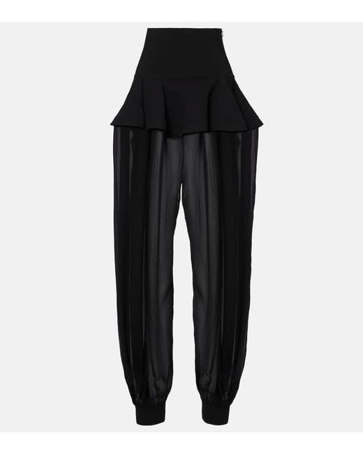 Alaïa Black Peplum Georgette Wide-Leg Pants