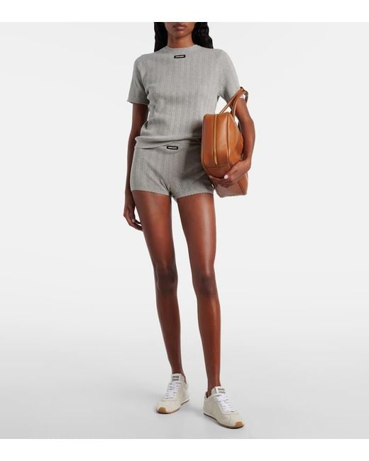 Miu Miu Gray Ribbed-Knit Cotton Top