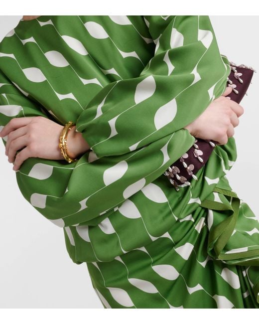 Robe midi imprimee en soie melangee Dries Van Noten en coloris Green