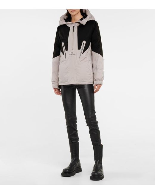 Moncler Gray Iberis Hooded Half-Zip Down Jacket