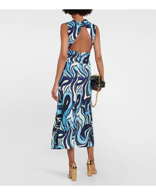 Rebecca Vallance Blue Mira Printed Cutout Midi Dress