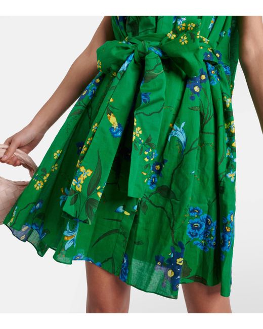 Erdem Green Cotton And Linen Minidress