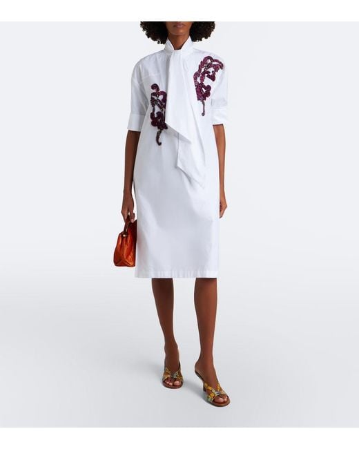 Dries Van Noten White Embroidered Cotton Poplin Midi Dress