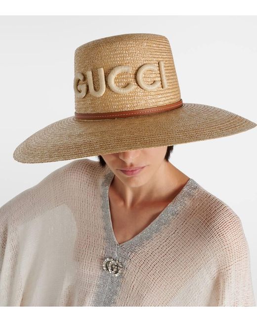 Gucci Natural Leather-trimmed Raffia Sun Hat