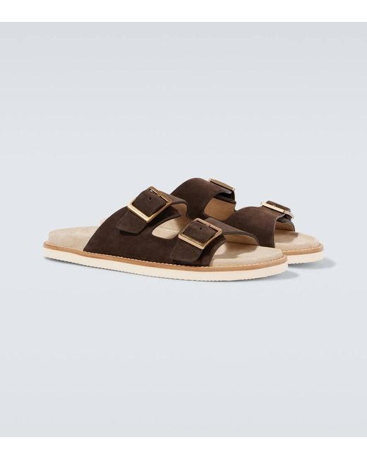 Brunello Cucinelli Brown Suede Slides for men