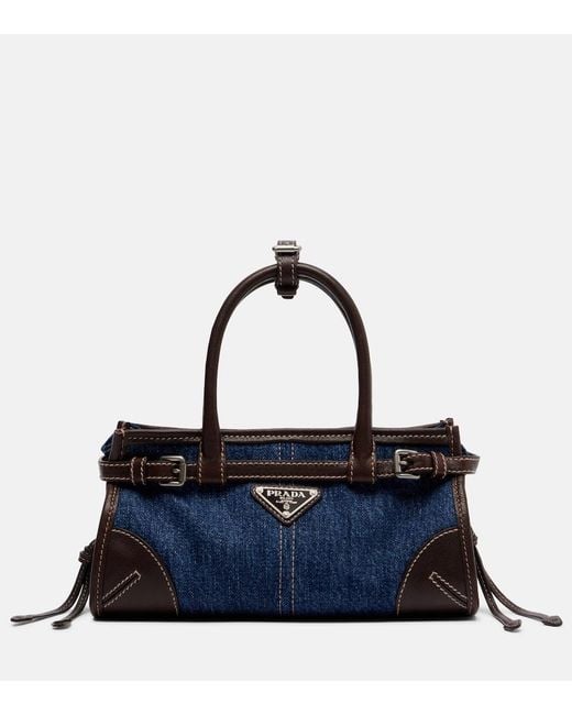 Prada Blue Bonnie Small Denim Top-Handle Bag