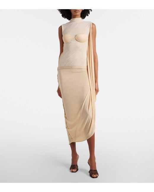 Jean Paul Gaultier Natural Lace-Trimmed Semi-Sheer Midi Dress