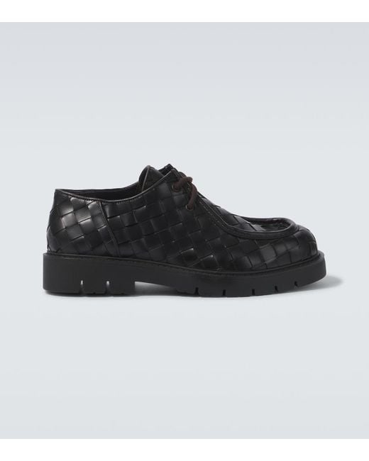 Bottega Veneta Black Haddock Intrecciato Leather Derby Shoes for men