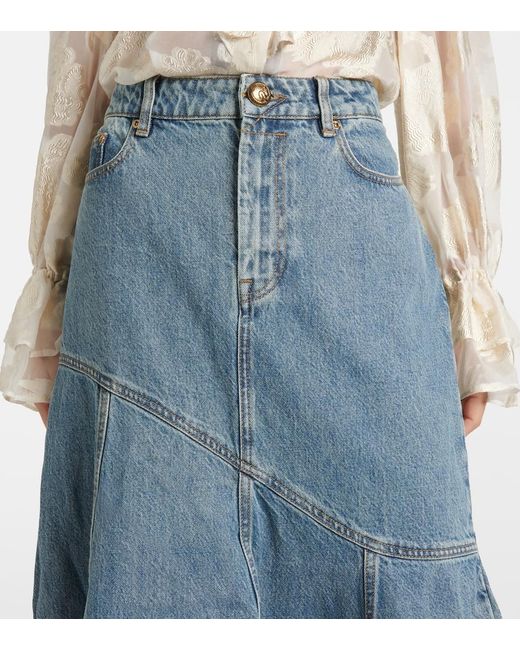 Zimmermann Blue Illustration Denim Midi Skirt