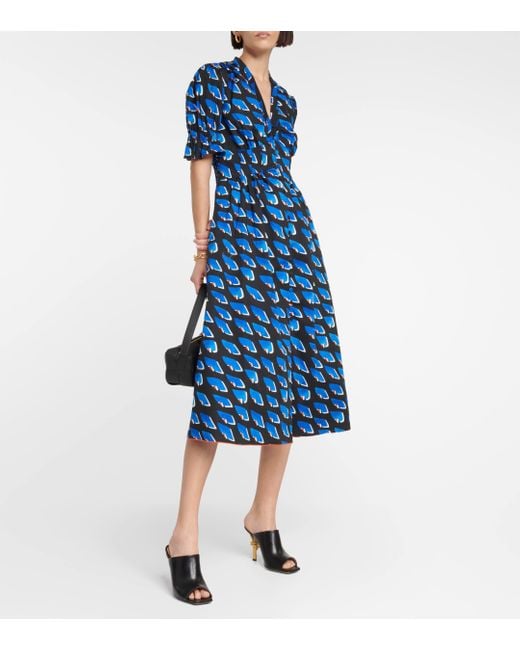 Diane von Furstenberg Blue Erica Printed Stretch-cotton Midi Dress
