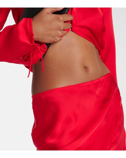 Falda midi deconstruida de seda con abertura Acne de color Red