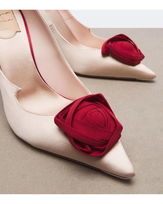 Roger Vivier Pink Rose Vivier Floral-Applique Satin Pumps