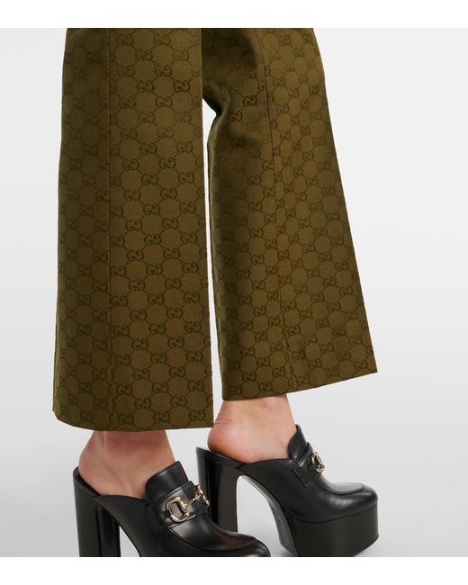 Pantalones Bootcut De Lona Gg En Mezcla De Algodon Gucci de color Green
