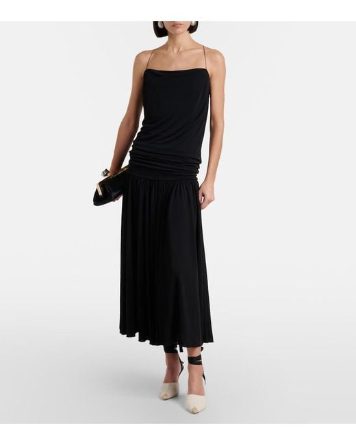Jacquemus Black Abiha Gathered Jersey Midi Dress