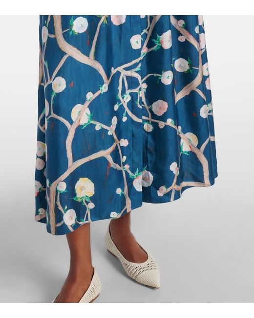 Gabriela Hearst Blue Maude Floral Silk Shirt Dress