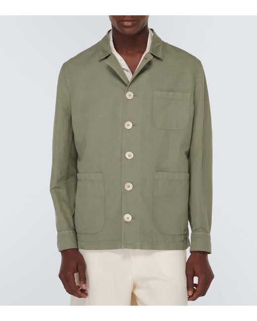 Giacca camicia in cotone e lino di Brunello Cucinelli in Green da Uomo