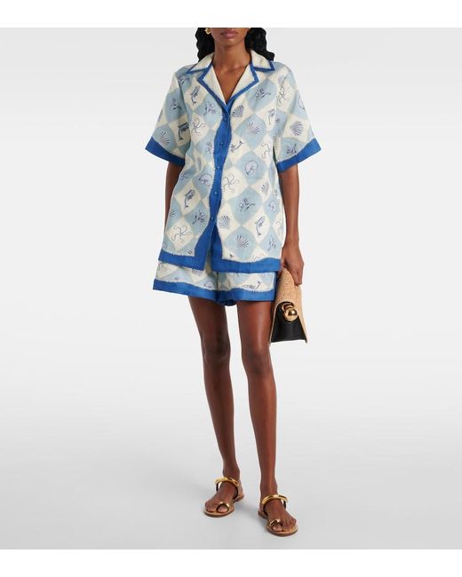 ALÉMAIS Blue Pia Printed Linen Shirt