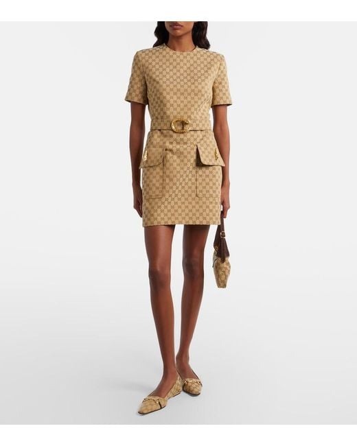 Gucci Natural Vittoria Horsebit Gg Canvas Ballet Flats