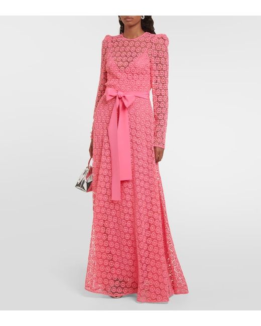 Elie Saab Pink Embroidered Cotton-blend Maxi Dress