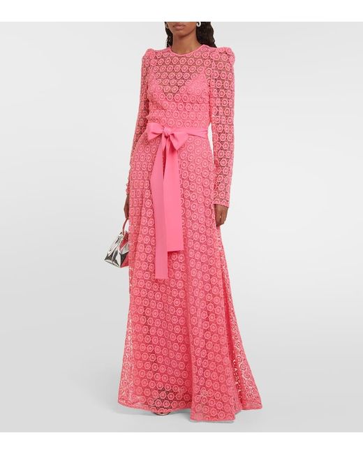 Elie Saab Pink Embroidered Cotton-Blend Maxi Dress