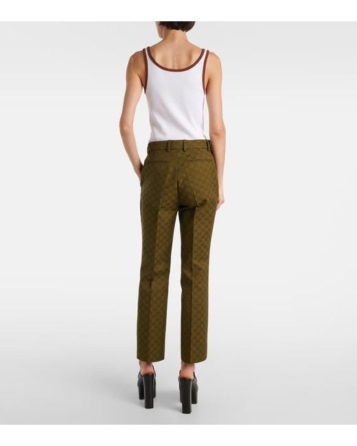 Pantalones Bootcut De Lona Gg En Mezcla De Algodon Gucci de color Green