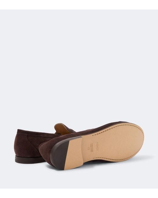 Fendi Brown Scrunch Suede Penny Loafers for men