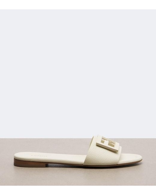 Fendi White Ff Leather Slides