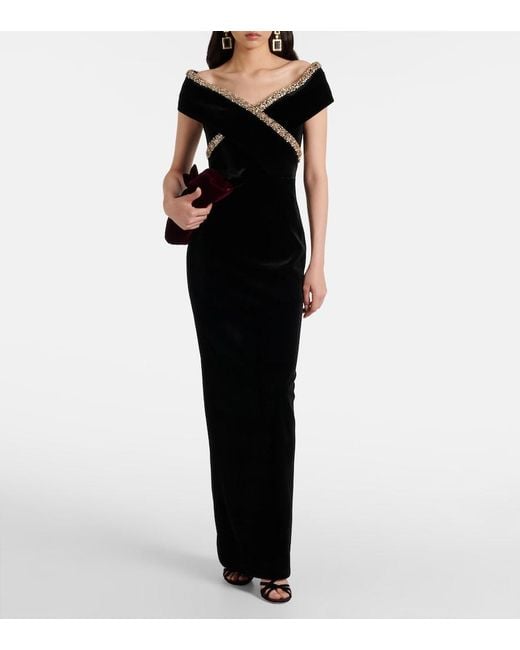 Roland Mouret Black Embellished Velvet Gown