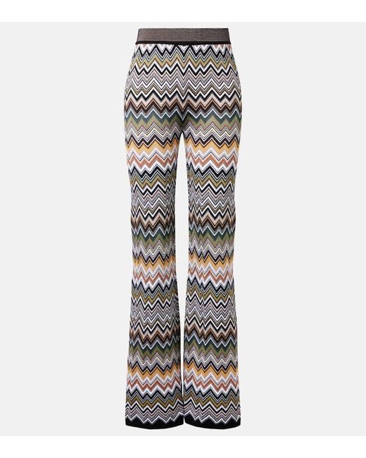 Pantaloni Flared A Zig-Zag A Vita Alta di Missoni in Gray